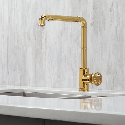 Ruth Industrial Gold 1-Hole Kitchen Faucet Pipe Faucet Brass Single ...