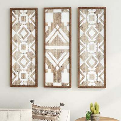 3-Piece Set Carved Wood Wall Decor for Living Room Art Decoration | Homary