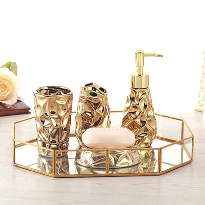 Luxury Gold 5-Piece Countertop Bathroom Accessories with Tray Set in ...