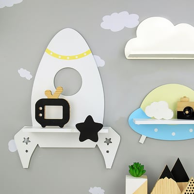 White Cute Rocket Wall Mounted Shelving-Homary