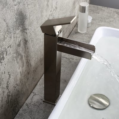 BWE Brushed Nickel Waterfall Vessel Sink Faucet – Single Hole, Mixer Tap