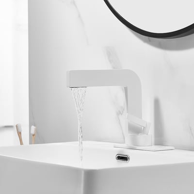 White Waterfall Single Handle Bathroom Sink Faucet Solid Brass with ...