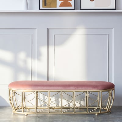 Pink Luxury Velvet Upholstered Bench Modern Bench | Homary UK