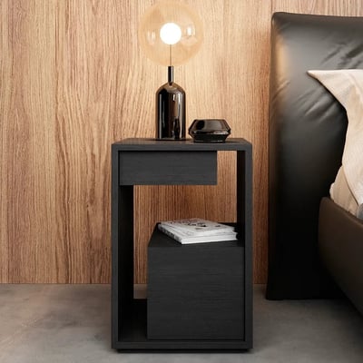 Black Side Table with Drawers & Shelves End Table | Homary