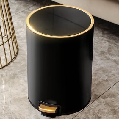 Black Modern Large Step-on Trash Can with Mute Lid-Homary