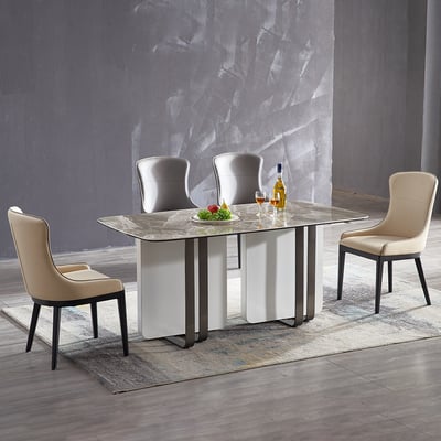 63" Modern Rectangular Sintered Stone Top Dining Table with 4 Chairs Set | Homary