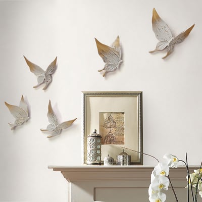 5 Pieces Farmhouse 3D White & Gold Resin Butterfly Wall Decor Set