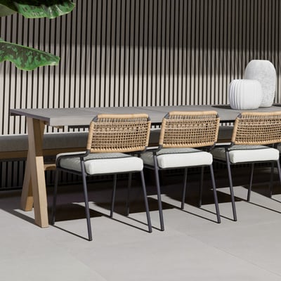 9Pcs Mid Century Modern Outdoor Dining Set Rectangle Table
