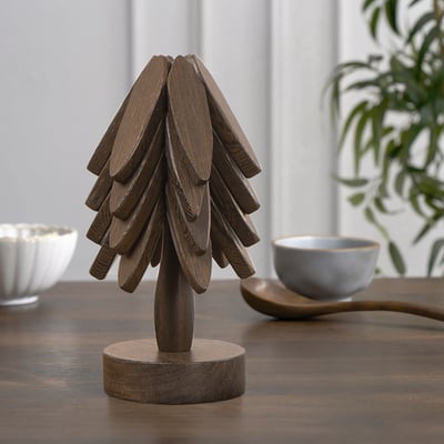 Holzuntersetzer 5er-Set In Baumform – Stapelbar, Hitzebeständig, Rutschfest, Geschenkidee