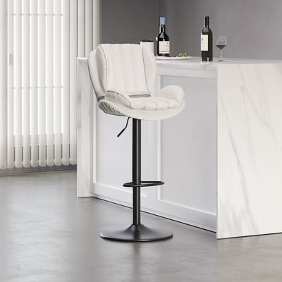 Backrest Adjustable Height PU Leather Upholstered Swivel Bar Stool | Homary