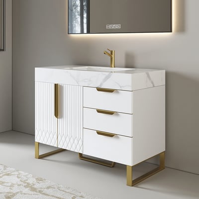 900mm White Freestanding Ceramics Basin Bathroom Vanity with Drawers ...