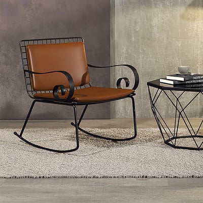 Modern Metal Rocking Chair Arm PU Leather Upholstered Accent Chair-Homary