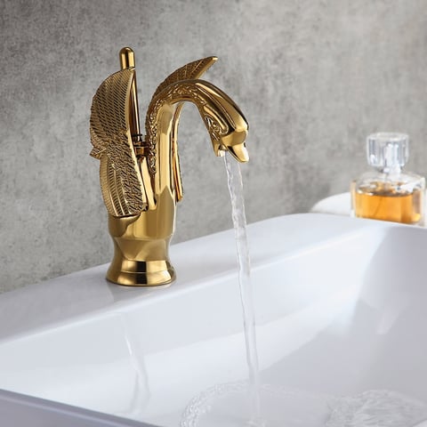 Wasserfall-Armatur Für Waschbecken Aus Messing – Hohe Mischbatterie In Gold | Mit Schläuchen Und Einfacher Montage
