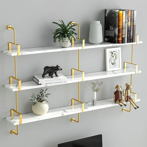 SUMNACON Set van 2 wandgemonteerde zwevende planken aluminiumlegering wanddisplayplank badkamer organizer planken woondecoratie plank rek voor woonkamer, kantoor, slaapkamer, badkamer, keuken (40 cm