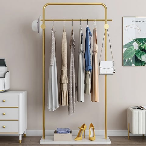 Calmootey Kledingrek met dubbele stang, rollend hangend kledingrek, draagbare kledingorganizer voor slaapkamer, woonkamer, kledingwinkel, wit