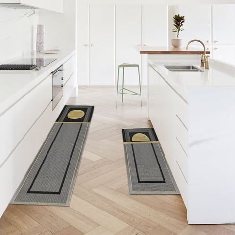 Set Di 2 Tappetini Da Cucina In Microfibra – Assorbenti E Antiscivolo, 40x60 Cm E 40x120 Cm, Grigio, Con Strato In Fango Di Diatomite, Asciugatura Rapida, Lavabili