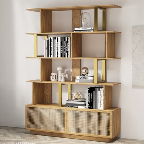 Toocust Libreria Oro 5 Livelli – Scaffale A Muro 170cm – Bianco E Oro Per Camera E Ufficio