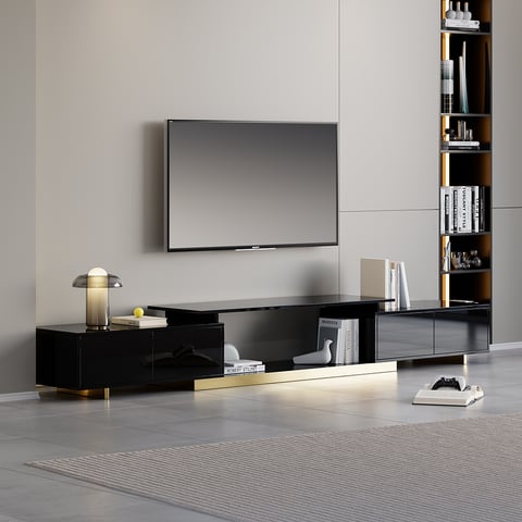 Vrisa TV-Ständer Für 50-60 Zoll Fernseher – Mit Stoffschublade & Regalen, Schwarz-grau, 119,9 Cm Breit