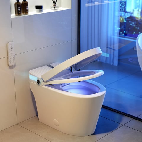 WC Suspendu Intelligent Avec Douche Intégrée (Bidet) - Siège Chauffant - Sans Bord - Design Moderne