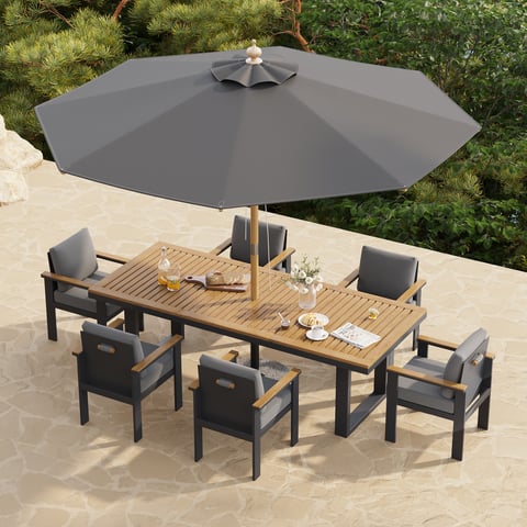 largo 7 piece outdoor patio dining set with umbrella PHI VILLA 7pc Umbrella, Swivel Wicker Chairs FEATURES Comfortable Seating Key Largo 7-Piece Dining Set