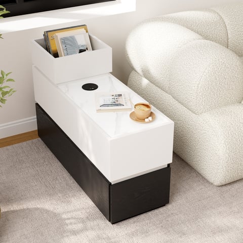 Tavolini Piccoli Tavolino Moderno Tavolino da caffè ovale da soggiorno, tavolino moderno a 2 livelli con ripiano portaoggetti, piano in ardesia con