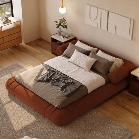 Queen Size Boucle Upholstered Cloud Floor Bed Frame