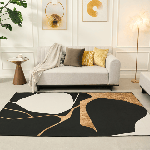 Tapis moderne jaune, noir et gris pour chambre à coucher