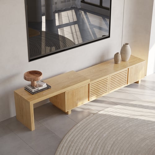 Japandi Natural Retracted & Extendable TV Stand with 4 Shelves Up to 85 ...