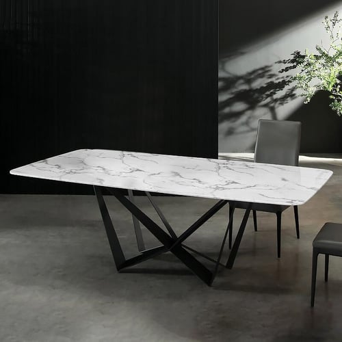 Modern Stylish 1600mm Rectangle White Faux Marble Top Dining Table in Small