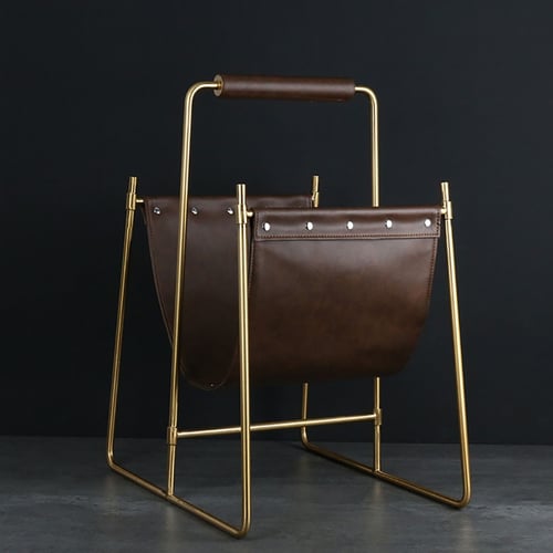 Stylish Decorative Magazine Rack in Brown&Gold Leather | Homary