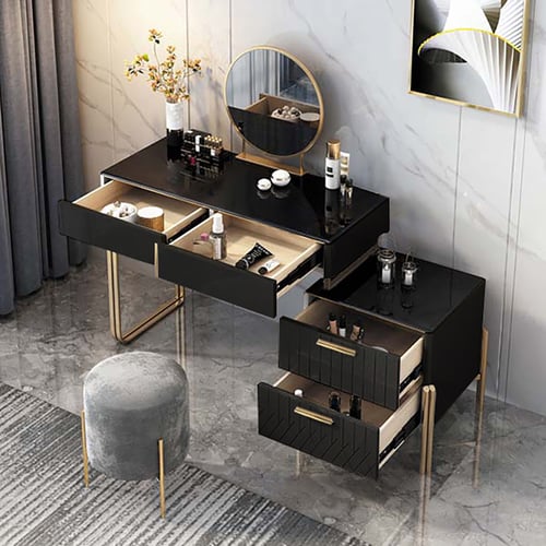 Aro Modern Makeup Vanity with Flip Top Mirror & Side Expandable