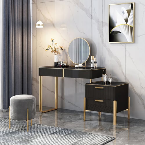 Aro Modern Makeup Vanity with Flip Top Mirror & Side Expandable