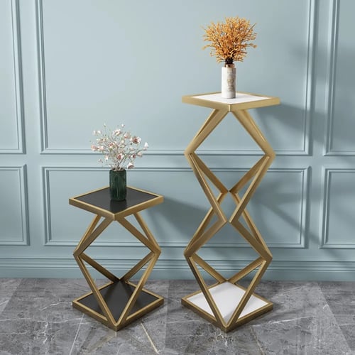 Black Plant Stand 2Shelf Gold Plant Pot Stand for Indoor in Medium