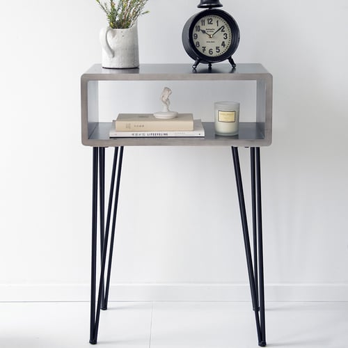 Modern Grey End Table with Storage in MDF & Metal Homary UK