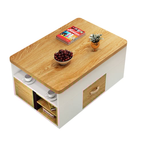 Vintage Lift Top Coffee Table Set with Storage & Stools Extendable in