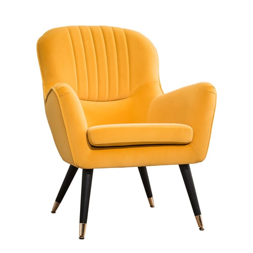 Yellow Accent Chair Velvet Upholstered Accent Chair Midcentury Chair