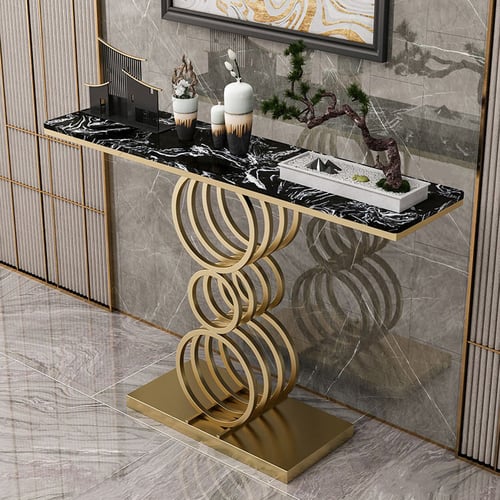 Table Console étroite 100cm LAILANG - Plateau Marbre Synthétique, Structure Métal Doré - Design Moderne - 11