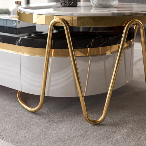 Modern Extendable Sled 2 Nesting Tables Marble Coffee Table Set with 2