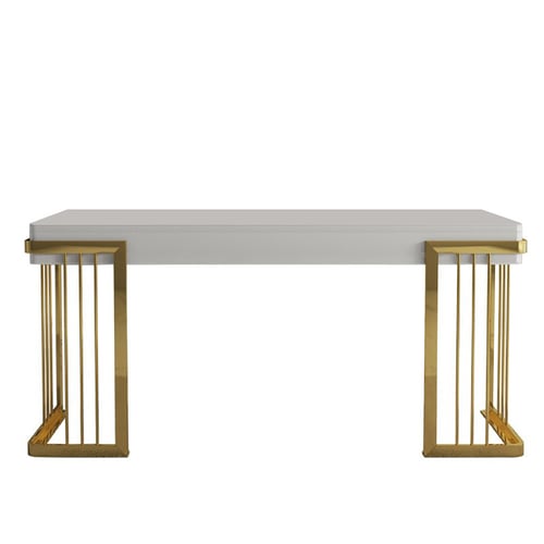 SUPERJARE Schreibtisch Mit Hocker – Weiß & Gold, 2 Schubladen, 89,9 Cm Breit