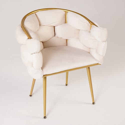 Samt Chaise Recht Beige Log Mit Einer Goldenen Basis main image 0