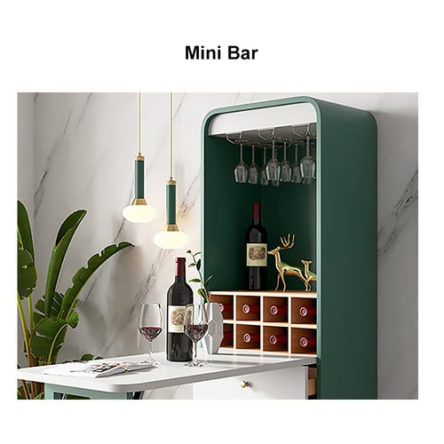 Foldable Bar Convertible with Wine Rack & Table & 3 Drawers