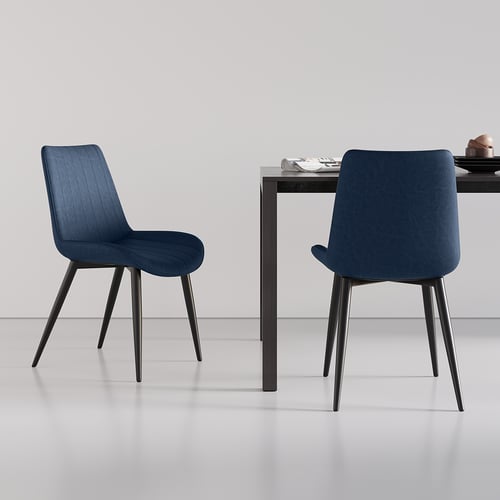 Modern Blue Dining Room Chairs PU Leather Upholstered (Set of 2