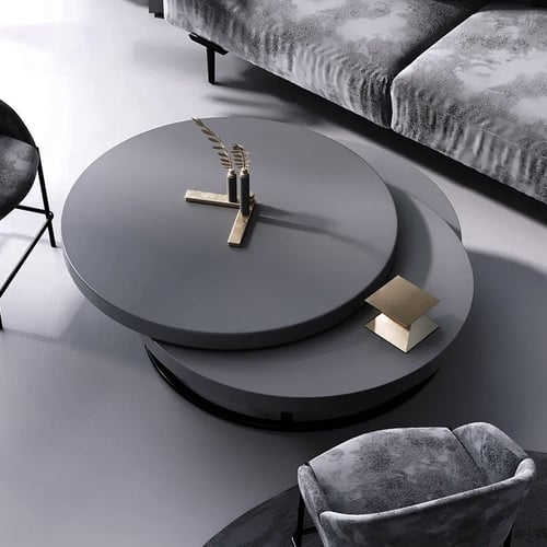 Gray Round Wood Swivel Modern Coffee Table with Storage | Homary