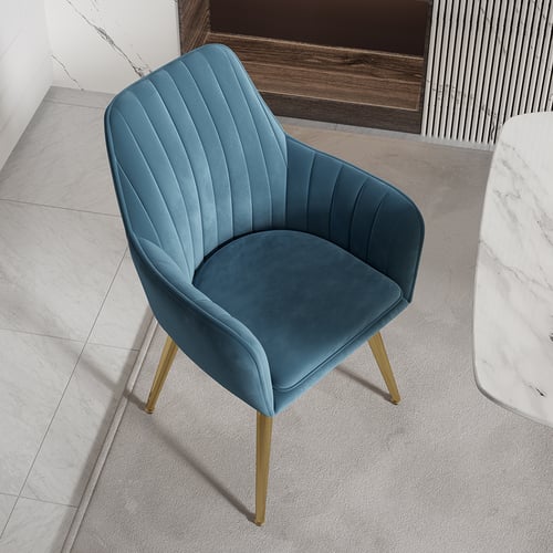 Modern Dining Chair Blue Velvet Upholstered Dining Chairs With Arms ...