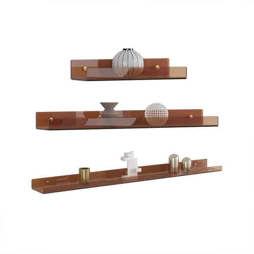 Set of 3 Brown Clear Wallmounted Shelf Set 3Piece Floating Shelf Set Homary