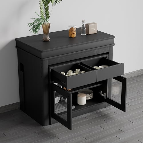 Table à Manger Noir Extensible avec Rangement | Homary FR