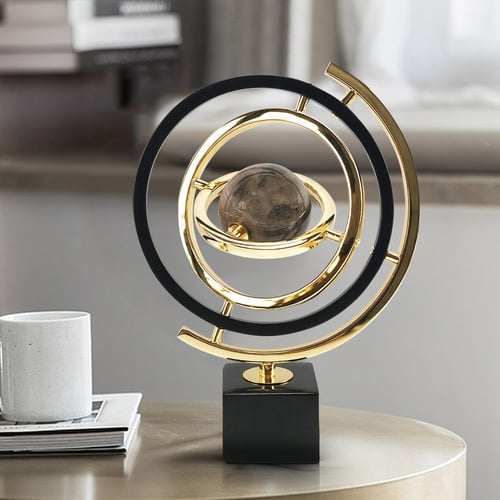 Moderne Weltkugel Skulptur - Metall Globus Mit Goldsockel