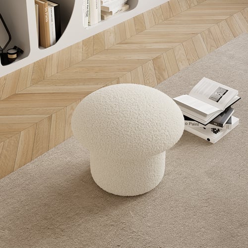 Modern White Boucle Mushroom Ottoman Upholstered Pouf Novelty Footstool Cute Footrest Homary