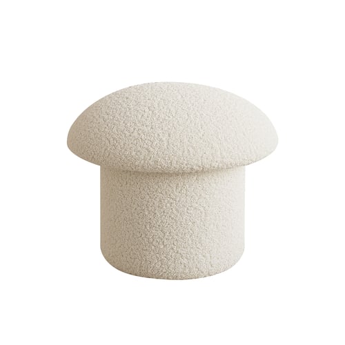 Modern White Boucle Mushroom Ottoman Upholstered Pouf Novelty Footstool Cute Footrest Homary