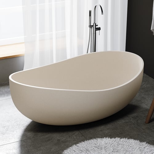 63" Industrial Concrete Soaking Bathtub Oval Cement Freestanding